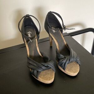 Black Fioni peep toe pumps with cork heel/platform. Size 8.5
